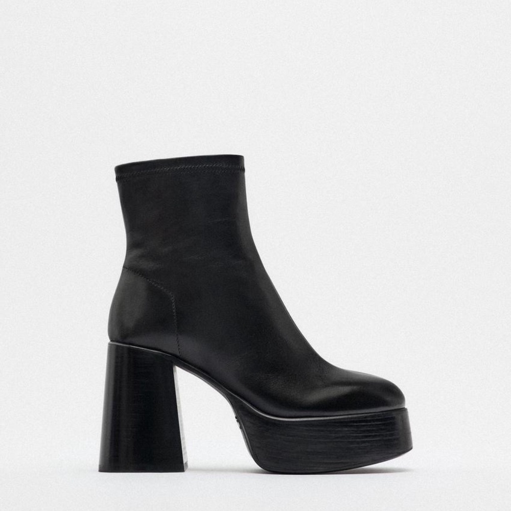 ZARA Leather Platform Heeled Anke Boots - EU 40 (fits like 39/9)